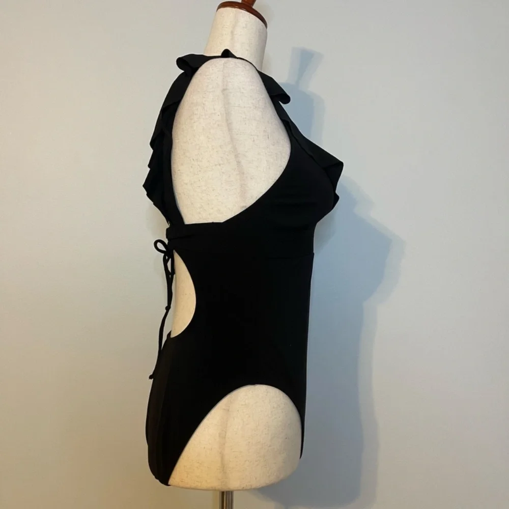 Robine Piccone Lina Ruffle V- Neck One-Piece Swimsuit - Size 10 - Picture 9 of 12